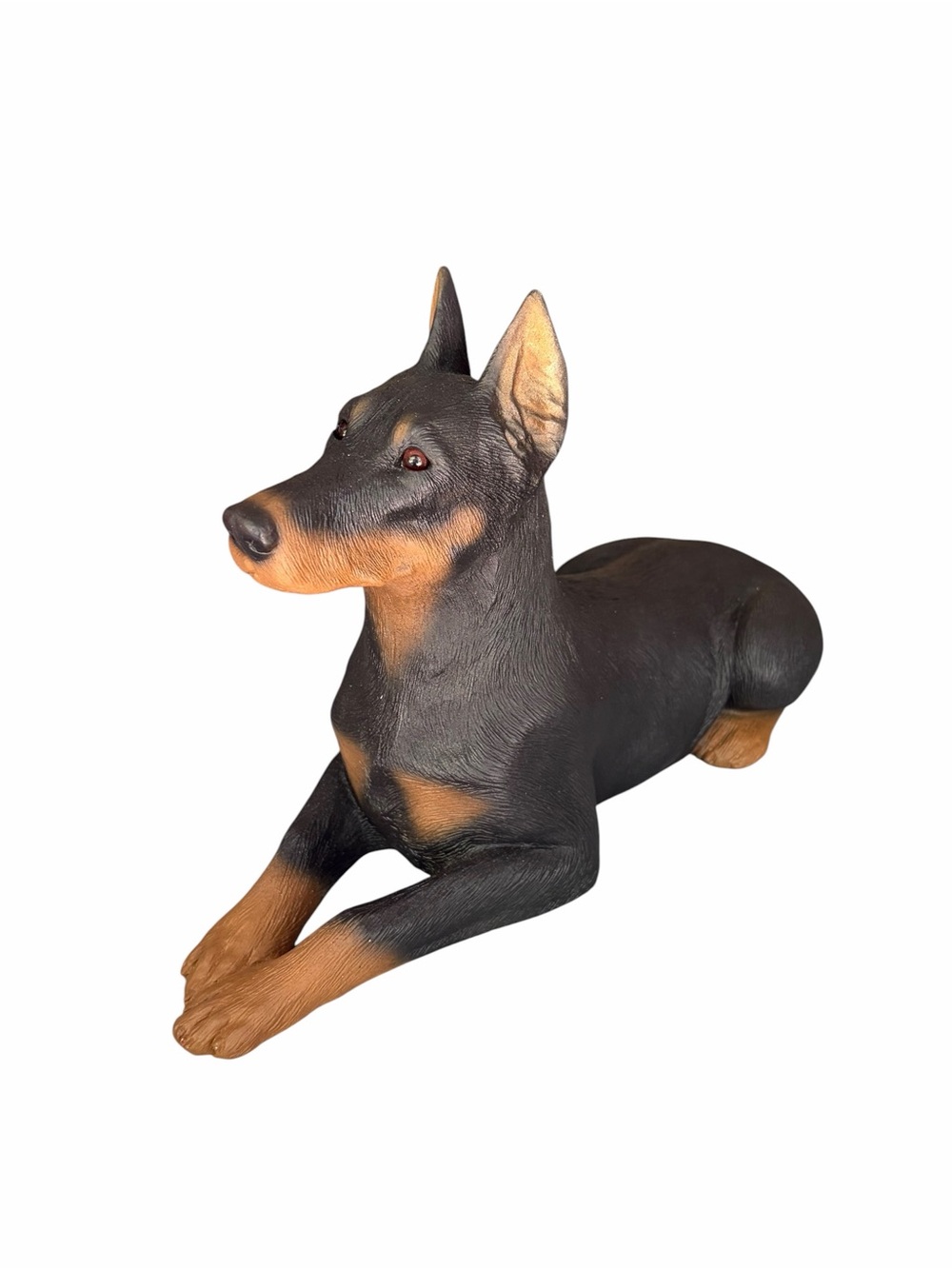 Sandicast Black & Tan Doberman Pinscher Lying Dog Figurine Hand-Painted 1985
